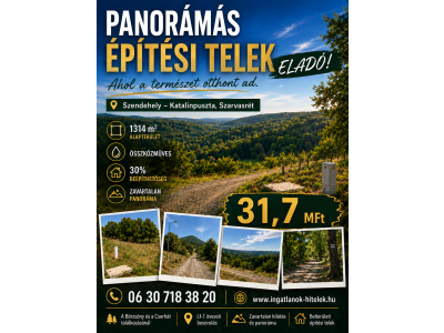 PANORÁMÁS, ÖSSZKÖZMŰVES ÉPÍTÉSI TELEK ELADÓ SZENDEHELY KATALINPUSZTÁN, SZARVASRÉTEN